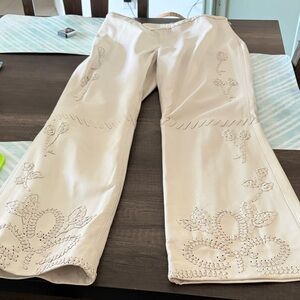 Cache Cream Embroidered Boot Cut Pants
